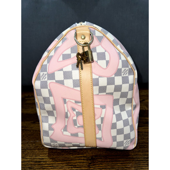 Louis Vuitton Keepall Bandouliere 50 Tahitienne Pink Damier Azur Travel Bag - Picture 7 of 11